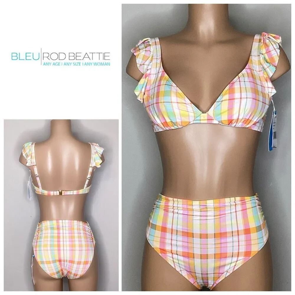 New. Bleu Rod Beattie plaid bikini. 8-top/6-bottom. Retails $195